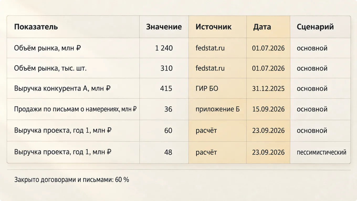 Схема таблицы рыночного раздела